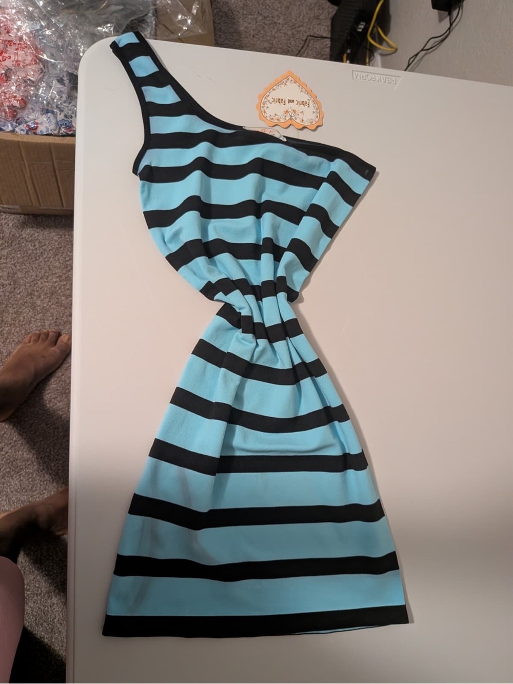 One-Shoulder Blue and Black Striped Women’s Dress - Sleek Day-to-Night Style